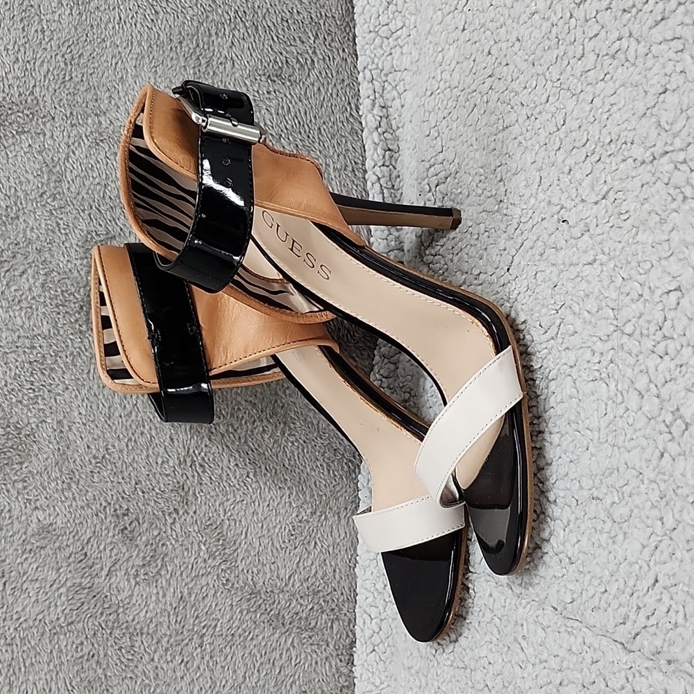 Guess High Heels Ankle Strap Womens Size 6.5 Tan Black